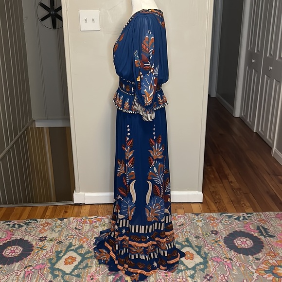 Farm Rio Nature Beauty Blue Short Sleeve Maxi Dress NWT Size Small - Picture 7 of 11